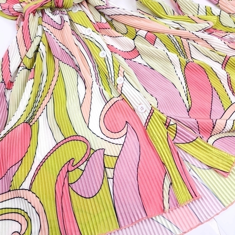 Multicolored Tunic Buttoned Down Belted Dress Sz M - image 5